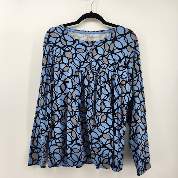 Liz Claiborne Tops - Liz Claiborne XL Top Blue Gray Black‎ Abstract Print Long Sleeve Blouse